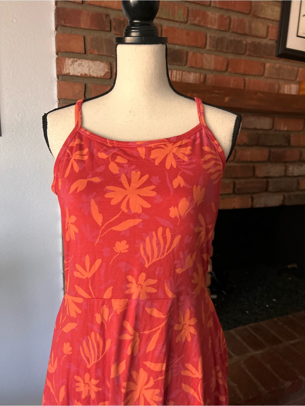 NWT Pact Stamp Floral Fit & Flare Midi Dress in Red Orange Sz L - Picture 3 of 7